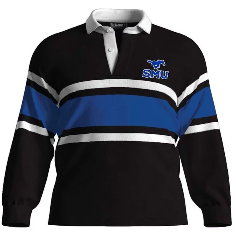 SMU Mustangs Bruzer Black Blue Rugby Long Sleeve Shirt Mens Medium